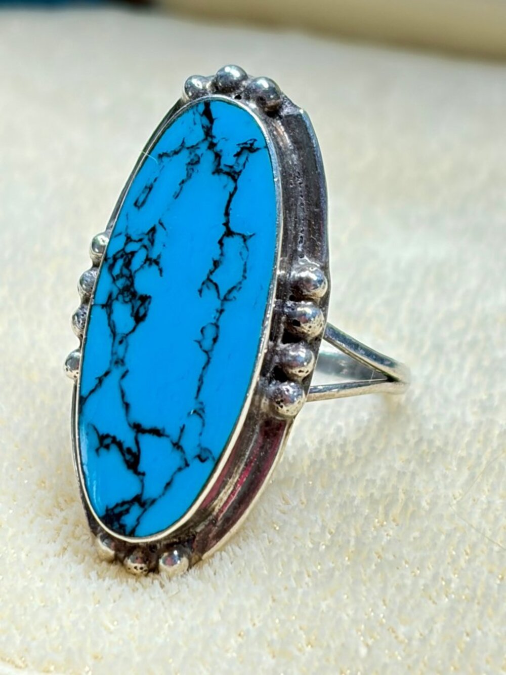 Statement Ring Sterling Silver Blue Matrix Stone Southwestern Size 5.5